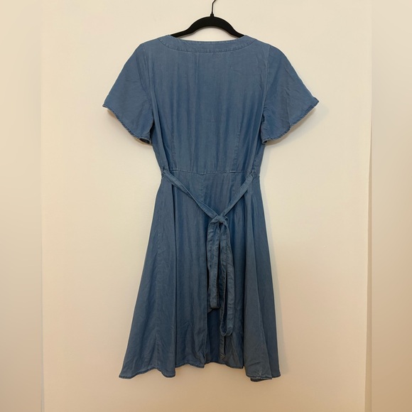 LOFT short Sleeve Wrap Midi Denim Dress Women’s 4 Denim Blue - Picture 2 of 11